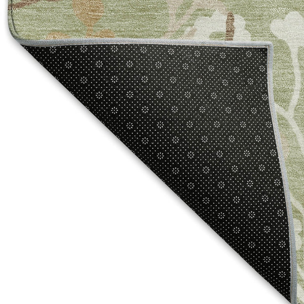 HomeRoots 8' Round Floral Area Rug in Artichoke Green, Wheat & Ivory – Washable, Durable for Indoor & Outdoor Use 659846