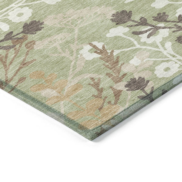 HomeRoots 8' Round Floral Area Rug in Artichoke Green, Wheat & Ivory – Washable, Durable for Indoor & Outdoor Use 659846