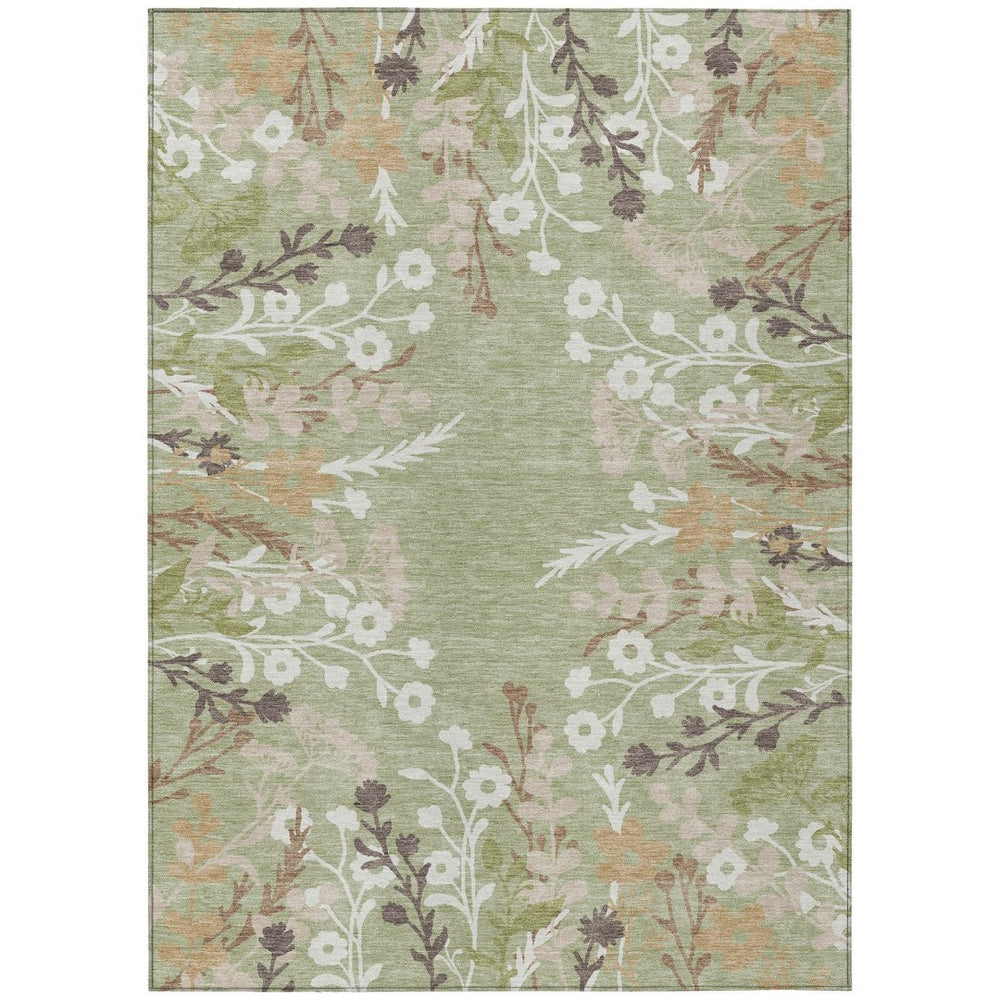 HomeRoots 8' X 10' Floral Artichoke Green Area Rug - Washable, Durable, Indoor/Outdoor Charm for Any Space 659847