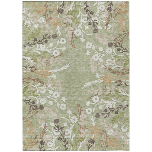 HomeRoots 9' X 12' Durable Floral Area Rug in Artichoke Green, Wheat & Ivory - Machine Washable for Indoors & Outdoors 659848