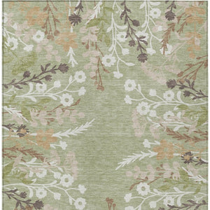 HomeRoots 10' X 14' Elegant Artichoke Green Floral Area Rug - Washable Indoor/Outdoor Design for Every Space! 659849