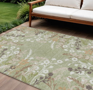 HomeRoots 10' X 14' Elegant Artichoke Green Floral Area Rug - Washable Indoor/Outdoor Design for Every Space! 659849