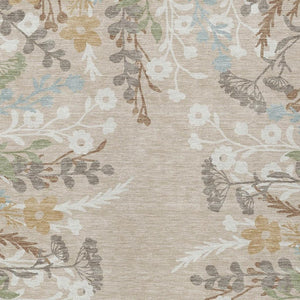 HomeRoots 5' Indoor Outdoor Floral Area Rug - Washable Beige, Ivory & Blue Design for High-Traffic Spaces 659851