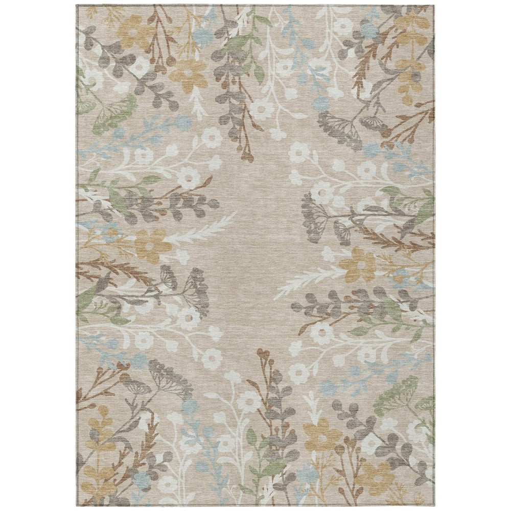 HomeRoots 8' X 10' Floral Area Rug - Durable, Machine Washable, Indoor/Outdoor Use in Beige, Ivory & Blue 659853