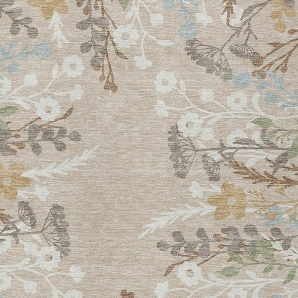 HomeRoots 9' X 12' Stylish Beige Ivory & Blue Floral Washable Area Rug - Perfect for Indoor & Outdoor Use! 659854