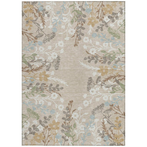 HomeRoots 10' Beige, Ivory & Blue Floral Washable Area Rug – Durable Indoor/Outdoor Design for High Traffic Use 659855