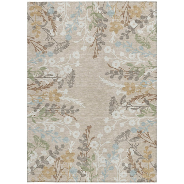 HomeRoots 10' Beige, Ivory & Blue Floral Washable Area Rug – Durable Indoor/Outdoor Design for High Traffic Use 659855