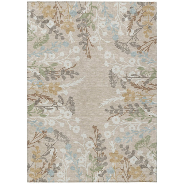 HomeRoots 10' Beige, Ivory & Blue Floral Washable Area Rug – Durable Indoor/Outdoor Design for High Traffic Use 659855