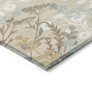 HomeRoots 10' Beige, Ivory & Blue Floral Washable Area Rug – Durable Indoor/Outdoor Design for High Traffic Use 659855