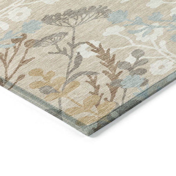 HomeRoots 10' Beige, Ivory & Blue Floral Washable Area Rug – Durable Indoor/Outdoor Design for High Traffic Use 659855