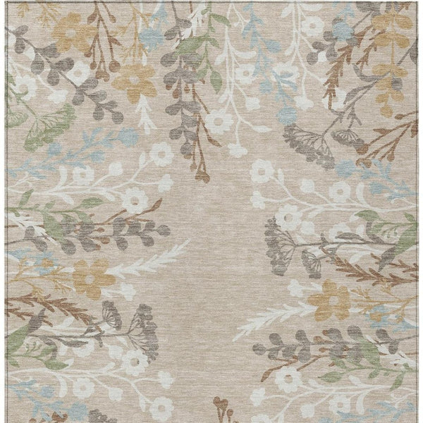HomeRoots 10' Beige, Ivory & Blue Floral Washable Area Rug – Durable Indoor/Outdoor Design for High Traffic Use 659855