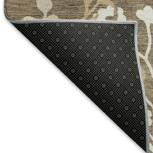 HomeRoots 8' Round Floral Area Rug in Chocolate, Ivory & Blue - Washable, Durable for Indoor/Outdoor Use! 659858