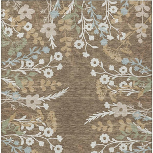 HomeRoots 10' X 14' Washable Floral Area Rug in Chocolate, Ivory & Blue – Stylish for Indoor & Outdoor Spaces 659861