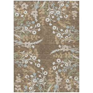 HomeRoots 10' X 14' Washable Floral Area Rug in Chocolate, Ivory & Blue – Stylish for Indoor & Outdoor Spaces 659861