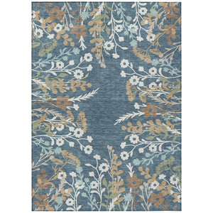 HomeRoots 5' X 8' Floral Area Rug in Denim Blue & Beige – Washable, Durable Design for Indoor & Outdoor Use 659863