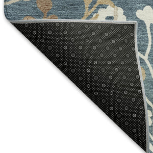 HomeRoots 8' Washable Round Floral Area Rug in Denim Blue, Brown & Beige - Perfect for Indoor & Outdoor Use! 659864