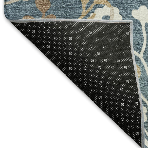HomeRoots 8' Washable Round Floral Area Rug in Denim Blue, Brown & Beige - Perfect for Indoor & Outdoor Use! 659864