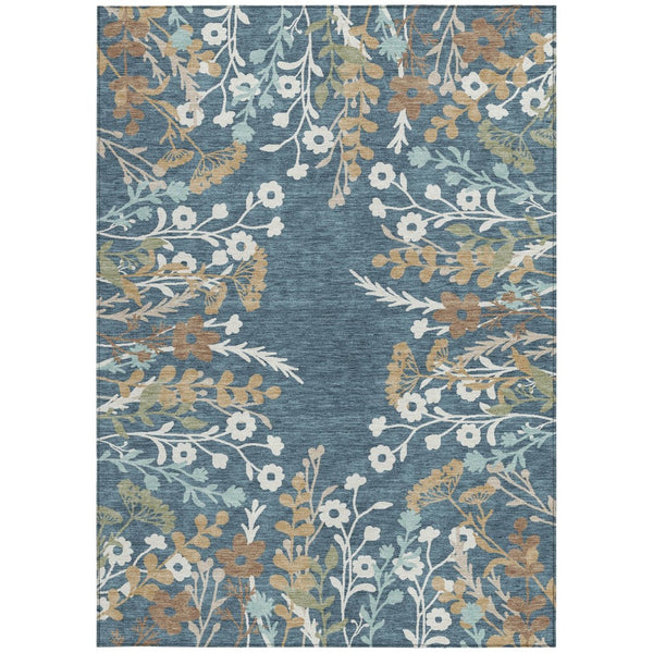 HomeRoots 9' Durable Floral Indoor Outdoor Area Rug in Denim Blue, Brown & Beige - Stylish & Washable Design 659866