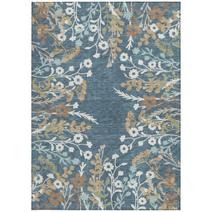 HomeRoots 10' Stylish Denim Blue Brown Beige Floral Area Rug - Washable for Indoor/Outdoor High Traffic Areas 659867