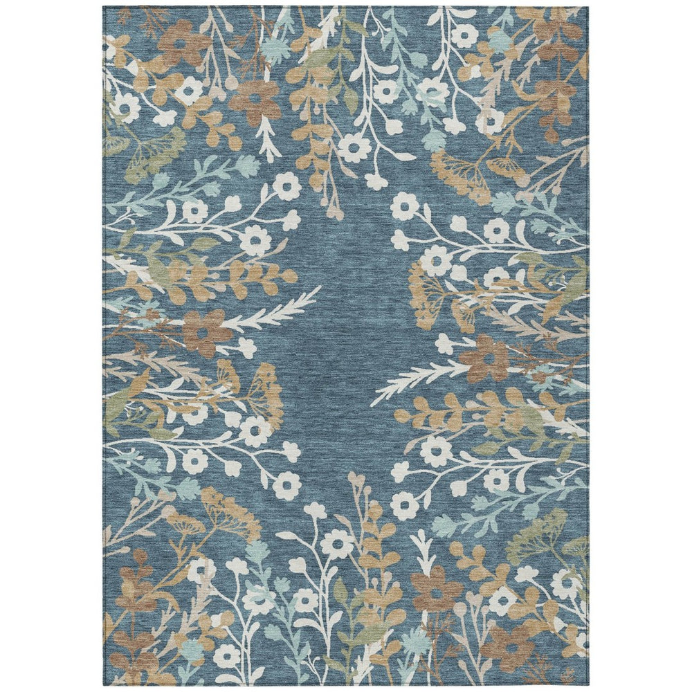 HomeRoots 10' Stylish Denim Blue Brown Beige Floral Area Rug - Washable for Indoor/Outdoor High Traffic Areas 659867