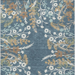 HomeRoots 10' Stylish Denim Blue Brown Beige Floral Area Rug - Washable for Indoor/Outdoor High Traffic Areas 659867