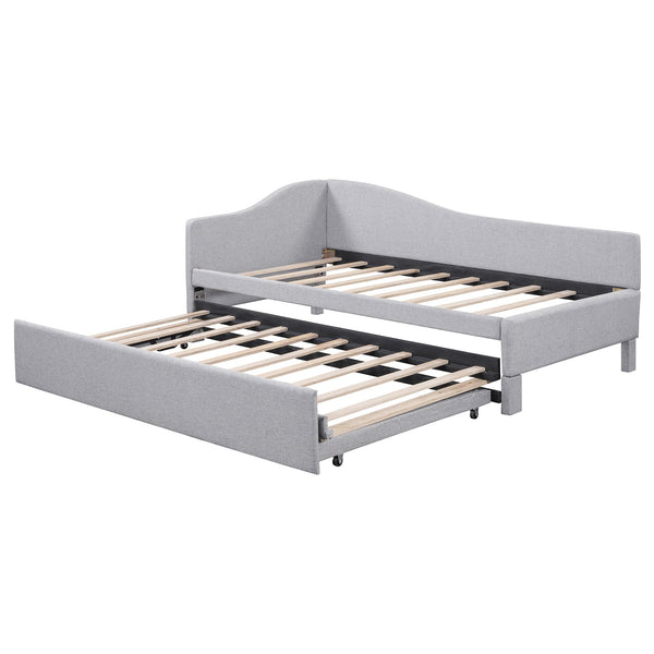 English Elm Twin Upholstered L-Shaped Daybed with Pop-Up Trundle, Space-Saving Guest Bed with Slats Kit and 400lb Capacity Gray SF000193AAE