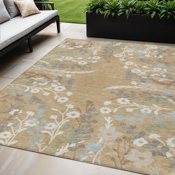 HomeRoots 5' X 8' Elegant Gold Gray Ivory Floral Area Rug – Washable, Durable, Indoor/Outdoor Perfect for Any Space! 659869