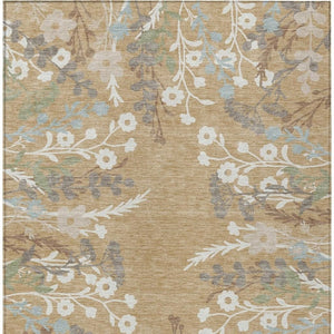 HomeRoots 5' X 8' Elegant Gold Gray Ivory Floral Area Rug – Washable, Durable, Indoor/Outdoor Perfect for Any Space! 659869