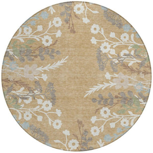HomeRoots 8' Elegant Gold Gray Ivory Round Floral Rug - Washable Indoor/Outdoor Area Rug for Any Space 659870