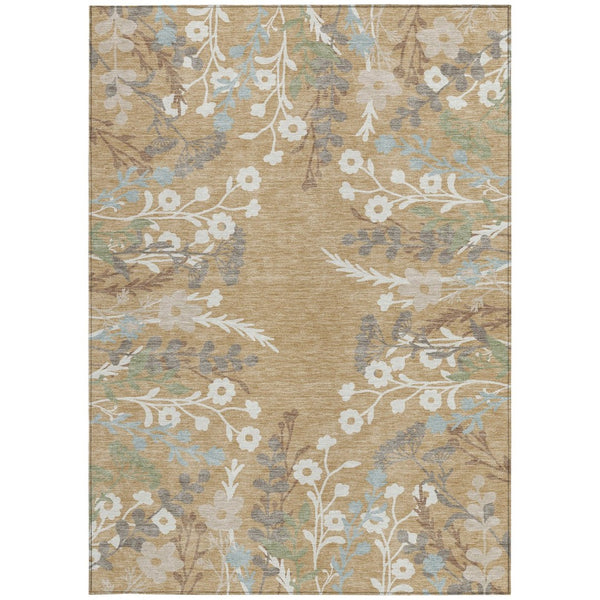 HomeRoots 8' X 10' Floral Area Rug in Gold, Gray & Ivory - Washable, Durable for Indoor & Outdoor Spaces! 659871
