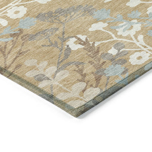 HomeRoots 8' X 10' Floral Area Rug in Gold, Gray & Ivory - Washable, Durable for Indoor & Outdoor Spaces! 659871