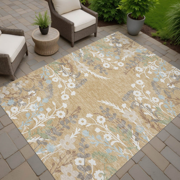 HomeRoots 9' Gold Gray Ivory Floral Washable Area Rug – Durable, Elegant, Indoor/Outdoor Design for Any Space 659872