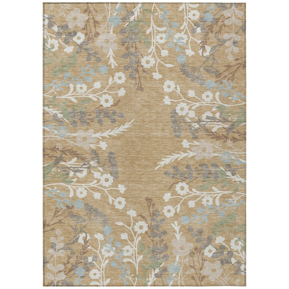 HomeRoots 9' Gold Gray Ivory Floral Washable Area Rug – Durable, Elegant, Indoor/Outdoor Design for Any Space 659872