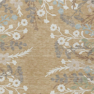 HomeRoots 9' Gold Gray Ivory Floral Washable Area Rug – Durable, Elegant, Indoor/Outdoor Design for Any Space 659872