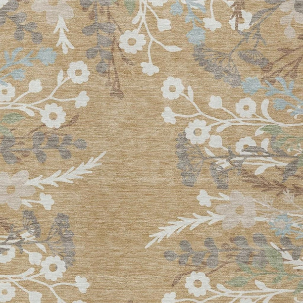 HomeRoots 9' Gold Gray Ivory Floral Washable Area Rug – Durable, Elegant, Indoor/Outdoor Design for Any Space 659872