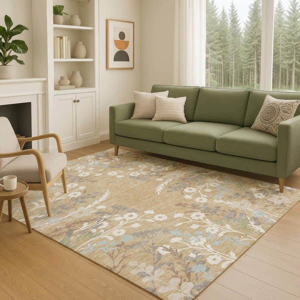 HomeRoots 9' Gold Gray Ivory Floral Washable Area Rug – Durable, Elegant, Indoor/Outdoor Design for Any Space 659872