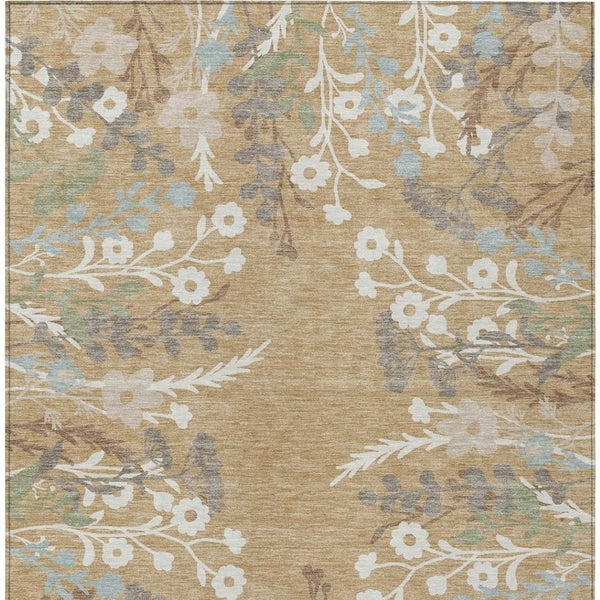 HomeRoots 10' Gold, Gray & Ivory Floral Washable Area Rug – Durable Indoor/Outdoor Design for High-Traffic Areas 659873