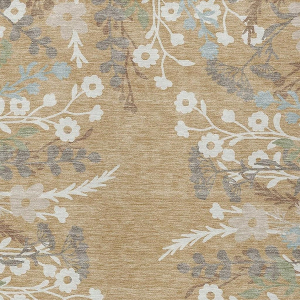 HomeRoots 10' Gold, Gray & Ivory Floral Washable Area Rug – Durable Indoor/Outdoor Design for High-Traffic Areas 659873