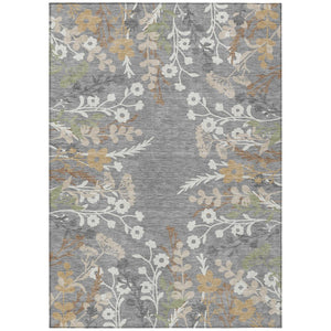 HomeRoots 5' Elegant Gray, Ivory & Beige Floral Washable Area Rug for Indoor & Outdoor Versatile Living Spaces 659875