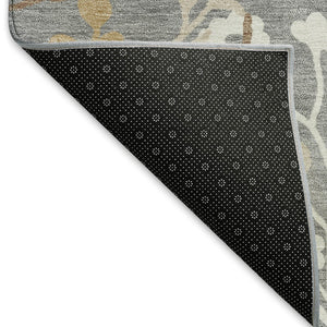 HomeRoots 5' Elegant Gray, Ivory & Beige Floral Washable Area Rug for Indoor & Outdoor Versatile Living Spaces 659875