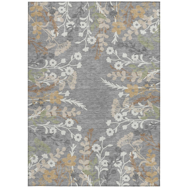 HomeRoots 9' X 12' Elegant Gray Ivory Beige Floral Washable Area Rug for Indoor & Outdoor Living Spaces 659878