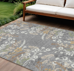 HomeRoots 10' Floral Washable Area Rug in Gray Ivory & Beige – Durable Indoor/Outdoor Design for High Traffic Areas 659879