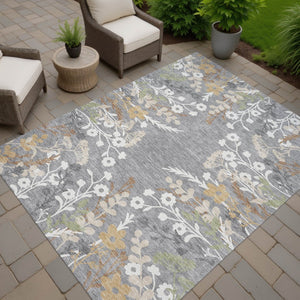HomeRoots 10' Floral Washable Area Rug in Gray Ivory & Beige – Durable Indoor/Outdoor Design for High Traffic Areas 659879