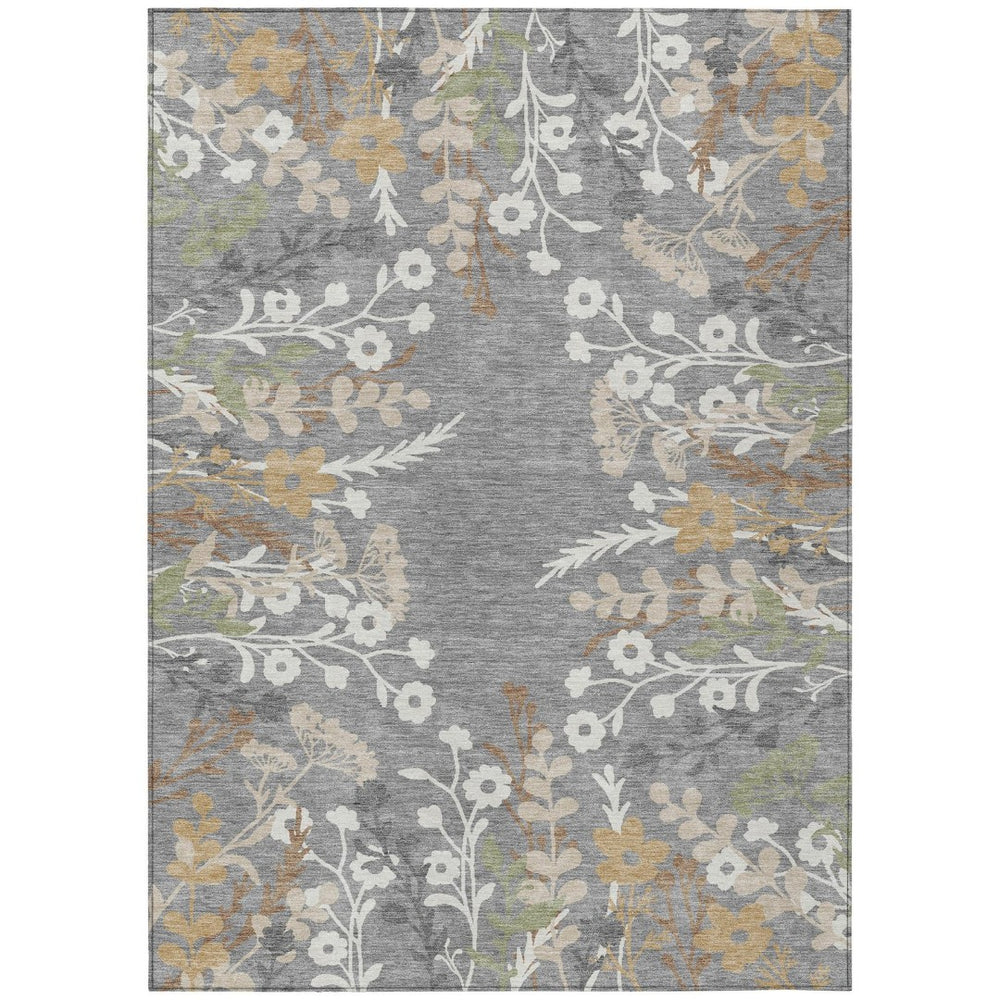 HomeRoots 10' Floral Washable Area Rug in Gray Ivory & Beige – Durable Indoor/Outdoor Design for High Traffic Areas 659879