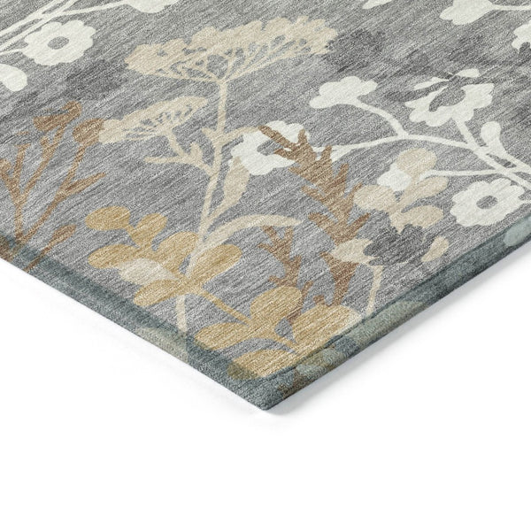 HomeRoots 10' Floral Washable Area Rug in Gray Ivory & Beige – Durable Indoor/Outdoor Design for High Traffic Areas 659879