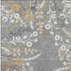 HomeRoots 10' Floral Washable Area Rug in Gray Ivory & Beige – Durable Indoor/Outdoor Design for High Traffic Areas 659879