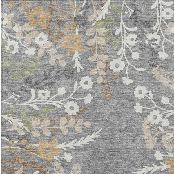 HomeRoots 10' Floral Washable Area Rug in Gray Ivory & Beige – Durable Indoor/Outdoor Design for High Traffic Areas 659879
