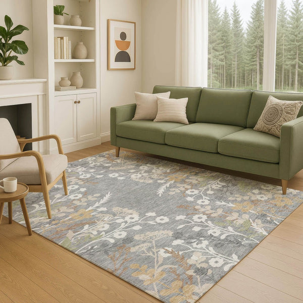 HomeRoots 10' Floral Washable Area Rug in Gray Ivory & Beige – Durable Indoor/Outdoor Design for High Traffic Areas 659879