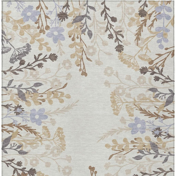 HomeRoots 5' X 8' Floral Ivory Khaki Gray Washable Rug – Durable Indoor Outdoor Area Rug for High Traffic Spaces 659881