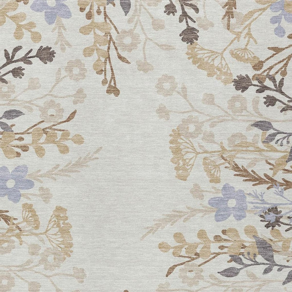 HomeRoots 5' X 8' Floral Ivory Khaki Gray Washable Rug – Durable Indoor Outdoor Area Rug for High Traffic Spaces 659881